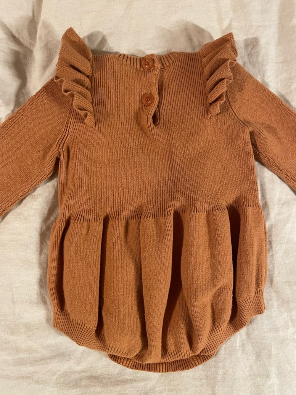 Brown Knit Ruffle Baby Romper - Picture 3 of 6